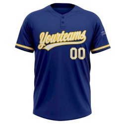 Custom Royal White-Yellow Two-Button Unisex Softball Jersey