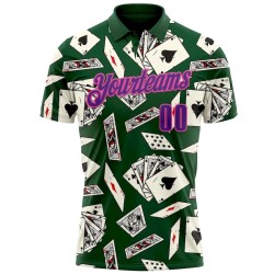 Custom Green Purple-Pink 3D Gambling Poker Performance Polo Shirt