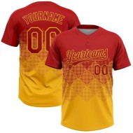 Custom Red Gold 3D Gradient Square Shape Two-Button Unisex Softball Jersey
