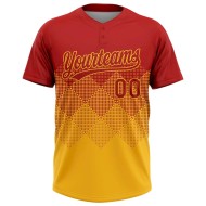 Custom Red Gold 3D Gradient Square Shape Two-Button Unisex Softball Jersey