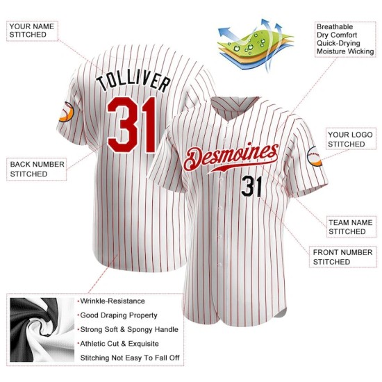 Custom White Red Pinstripe Red-Black Authentic Baseball Jersey