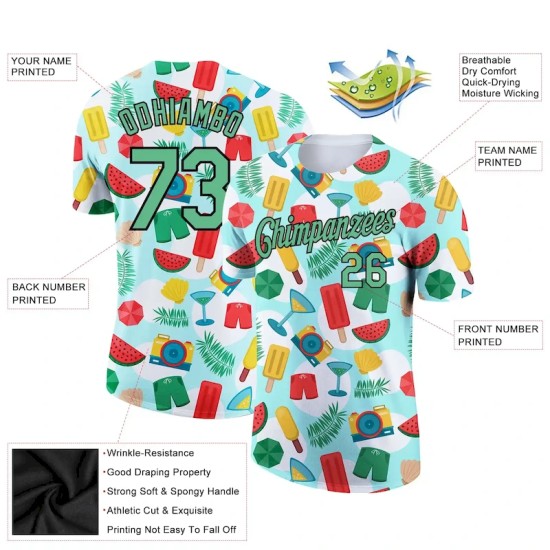 Custom White Pea Green-Black 3D Pattern Design Summer Holiday Fruit Performance T-Shirt