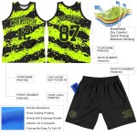 Custom Black Neon Green Splash Round Neck Sublimation Basketball Suit Jersey