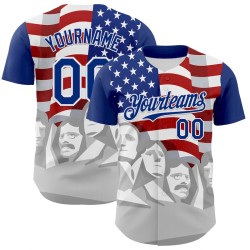 Custom Royal Red Gray-White 3D Patriotic American Flag And President's Day Authentic Baseball Jersey