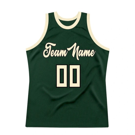 Custom Hunter Green Cream-Black Authentic Throwback Basketball Jersey