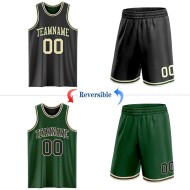 Custom Reversible Black Cream-Green Double Side Sublimation Basketball Suit Jersey