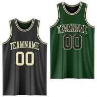 Custom Reversible Black Cream-Green Double Side Sublimation Basketball Suit Jersey